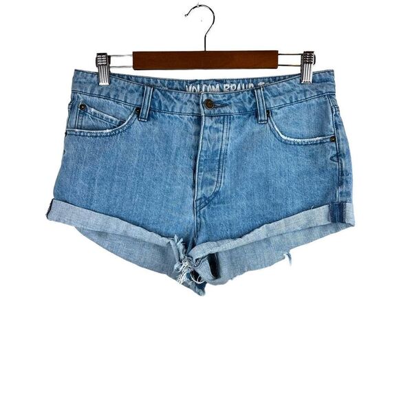 VOLCOM Stoned Rolled Shorts High Rise in Blue Size 9 - Picture 1 of 4